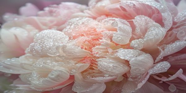Группа махровых бело-розовых пионов